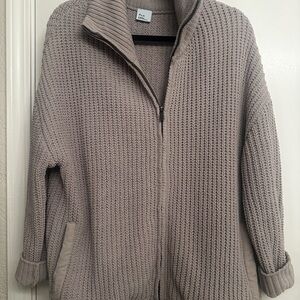 FLX Chenille Zip-Up Commuter Sweater in Taupe